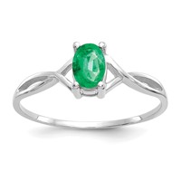14K White Gold 6x 4 Oval Emerald Birthstone Ring view 1