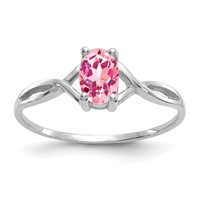 14K White Gold 6x 4 Oval Pink Tourmaline Birthstone Ring view 1