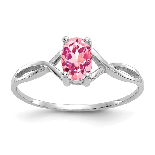 14K White Gold 6x 4 Oval Pink Tourmaline Birthstone Ring