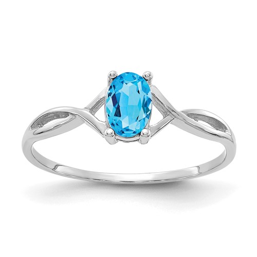 14K White Gold 6x 4 Oval Blue Topaz Birthstone Ring