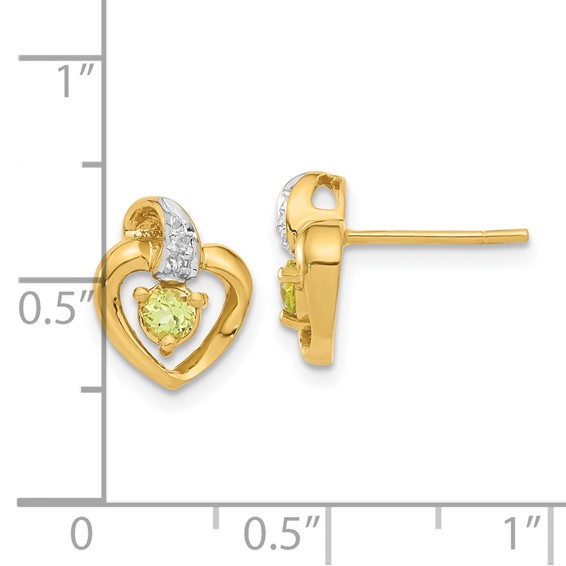 14ky .01ct Diamond & Peridot Birthstone Heart Earrings