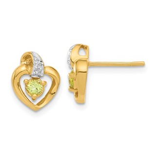 14ky .01ct Diamond & Peridot Birthstone Heart Earrings