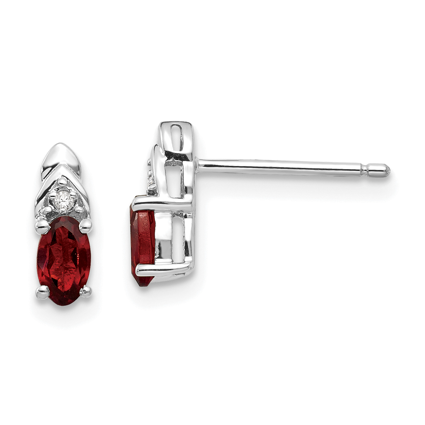 14k White Gold Garnet and Diamond Post Earrings (XBS226)