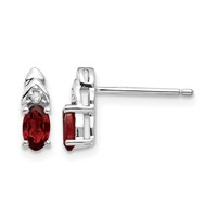 14K White Gold 5x 3 Oval January Garnet and Diamond Post Earrings view 1
