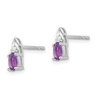 14K White Gold 5x 3 Oval February Amethyst and Diamond Post Earrings view 2