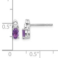 14K White Gold 5x 3 Oval February Amethyst and Diamond Post Earrings view 4