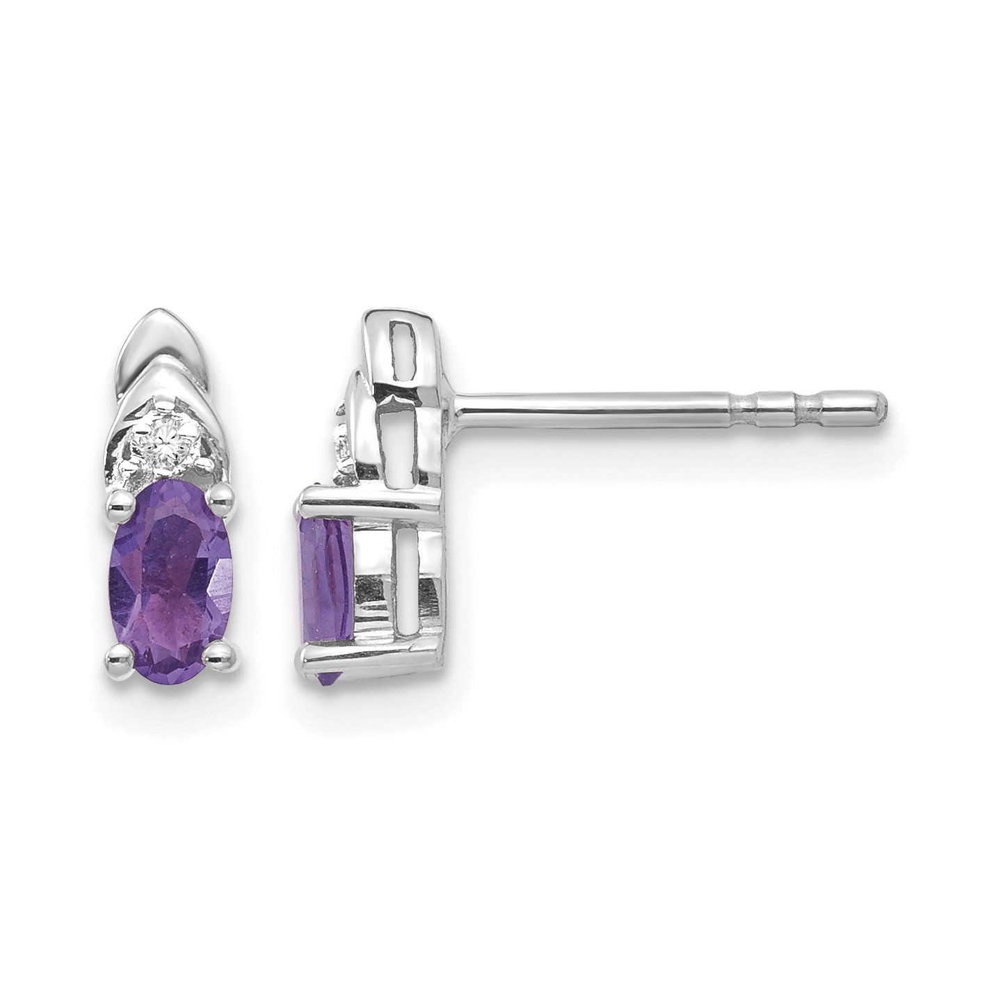 14k White Gold Amethyst and Diamond Post Earrings (XBS227)
