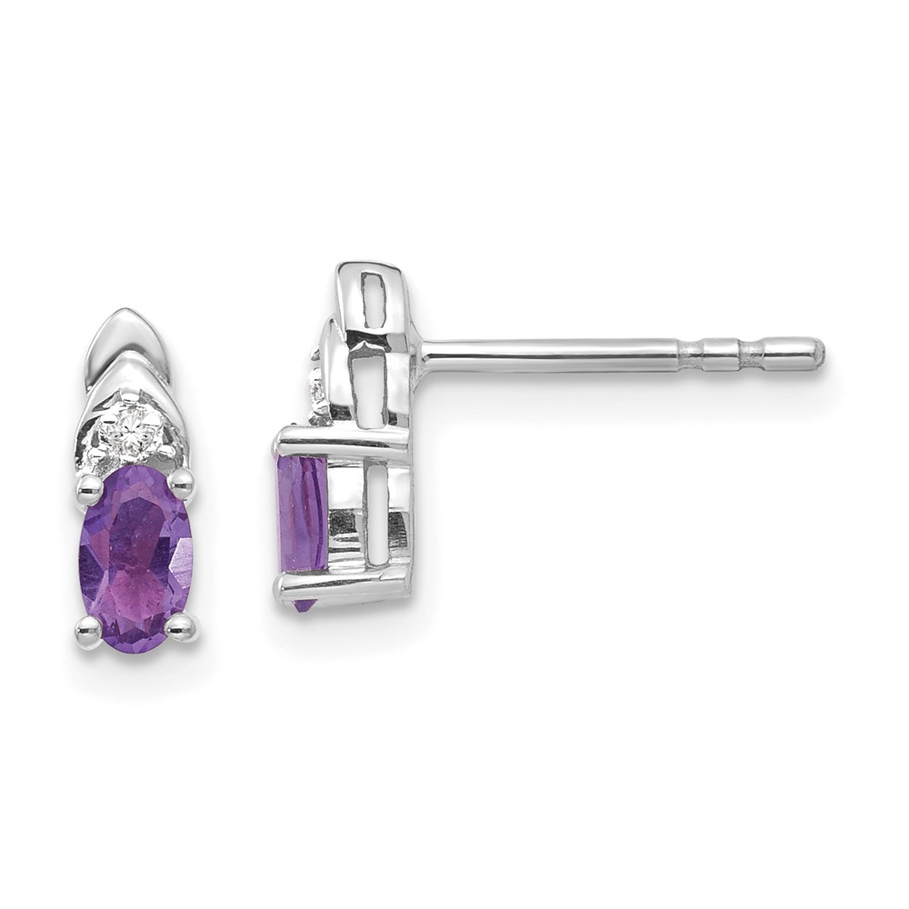 14k White Gold Amethyst and Diamond Post Earrings