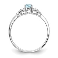 14K White Gold 6x 4 Oval March Aquamarine and Diamond Ring view 2