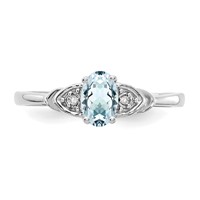 14K White Gold 6x 4 Oval March Aquamarine and Diamond Ring view 5