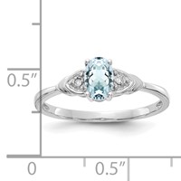 14K White Gold 6x 4 Oval March Aquamarine and Diamond Ring view 3