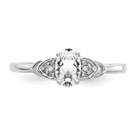 14K White Gold 6x 4 Oval April White Topaz and Diamond Ring view 5