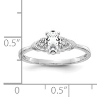 14K White Gold 6x 4 Oval April White Topaz and Diamond Ring view 3