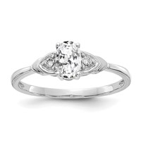 14K White Gold 6x 4 Oval April White Topaz and Diamond Ring view 1
