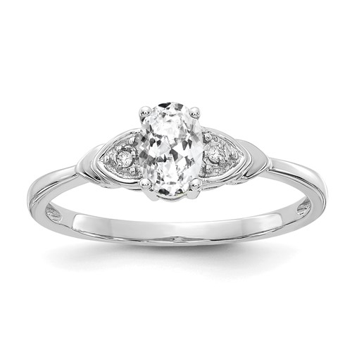 14K White Gold 6x 4 Oval April White Topaz and Diamond Ring