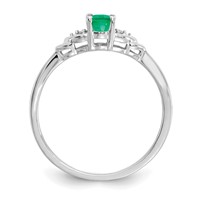 14K White Gold 6x4 Oval May Emerald and Diamond Ring view 2