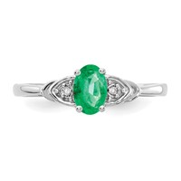 14K White Gold 6x4 Oval May Emerald and Diamond Ring view 5