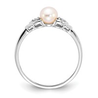 14K White Gold 5mm June Freshwater Cultured Pearl and Diamond Ring view 2