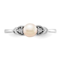 14K White Gold 5mm June Freshwater Cultured Pearl and Diamond Ring view 5