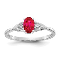 14K White Gold 6x 4 Oval July Ruby and Diamond Ring view 1