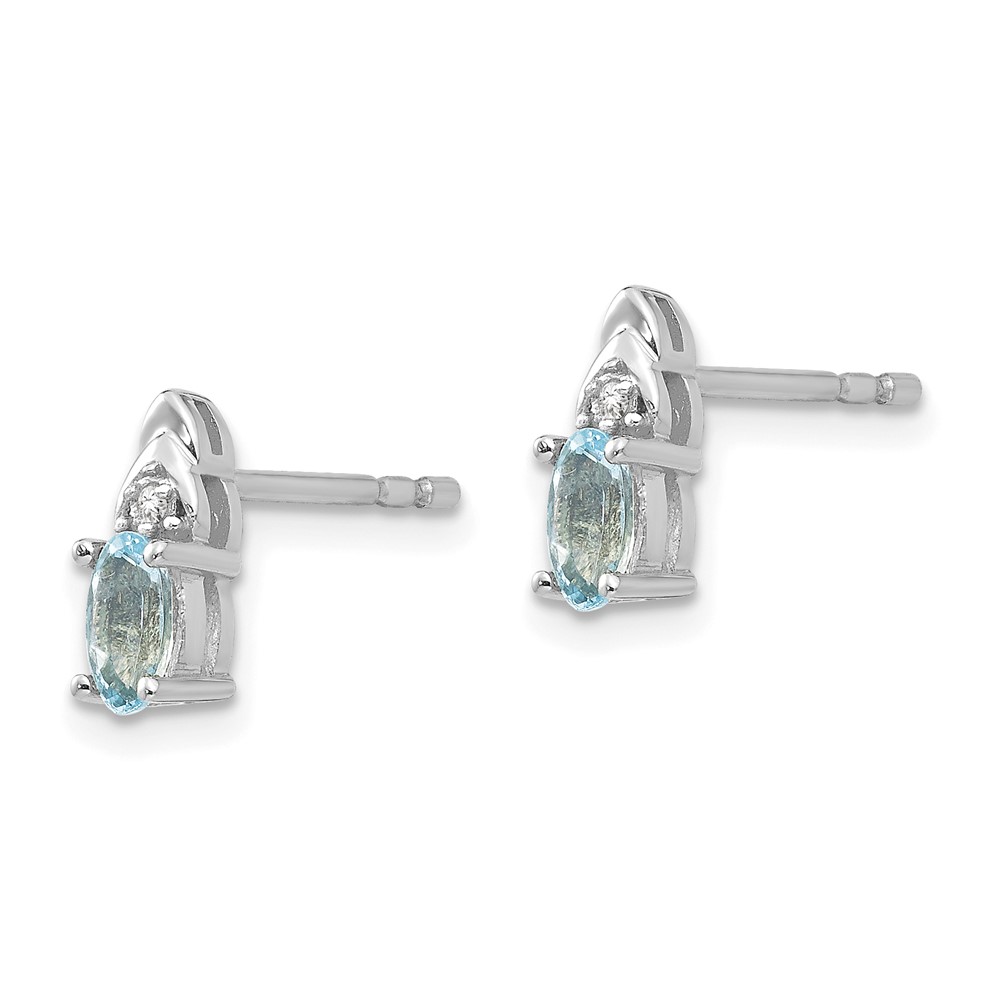14k White Gold Aquamarine and Diamond Post Earrings (XBS235)