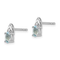 14K White Gold 5x 3 Oval March Aquamarine and Diamond Post Earrings view 2