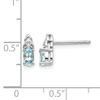 14K White Gold 5x 3 Oval March Aquamarine and Diamond Post Earrings view 4