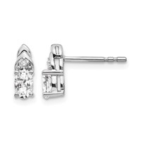 14K White Gold 5x3 Oval April White Topaz and Diamond Post Earrings view 1