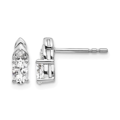 14K White Gold 5x 3 Oval April White Topaz and Diamond Post Earrings
