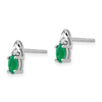 14K White Gold 5x 3 Oval May Emerald and Diamond Post Earrings view 2