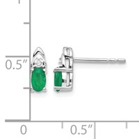 14K White Gold 5x 3 Oval May Emerald and Diamond Post Earrings view 4