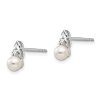 14K White Gold 4.5mm June Freshwater Cultured Pearl and Diamond Post Earrings view 2