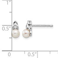 14K White Gold 4.5mm June Freshwater Cultured Pearl and Diamond Post Earrings view 4