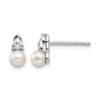 14K White Gold 4.5mm June Freshwater Cultured Pearl and Diamond Post Earrings view 1