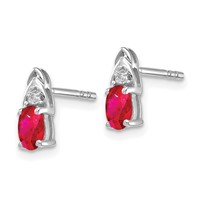 14K White Gold 5x 3 Oval July Ruby and Diamond Post Earrings view 2