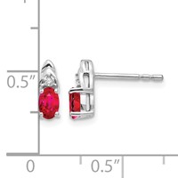 14K White Gold 5x 3 Oval July Ruby and Diamond Post Earrings view 4