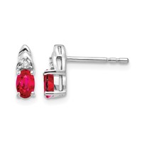 14K White Gold 5x 3 Oval July Ruby and Diamond Post Earrings view 1