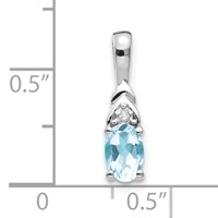 14K White Gold 6x 4 Oval March Aquamarine and Diamond Pendant view 3