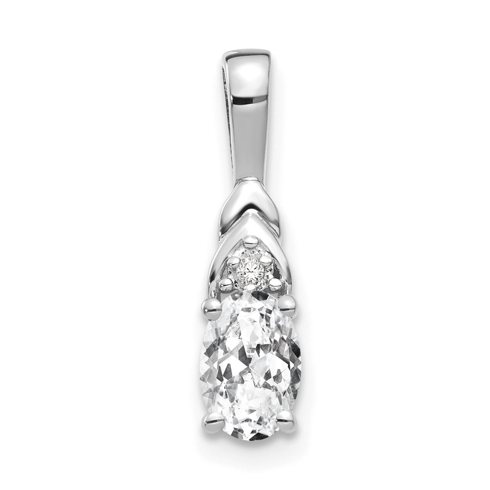 14K White Gold 6x4 Oval April White Topaz and Diamond Pendant