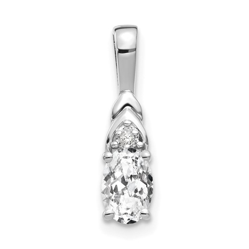 14K White Gold 6x 4 Oval April White Topaz and Diamond Pendant
