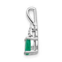 14K White Gold 6x 4 Oval May Emerald and Diamond Pendant view 2