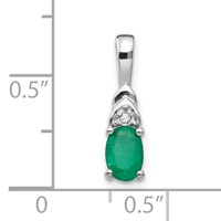 14K White Gold 6x 4 Oval May Emerald and Diamond Pendant view 3