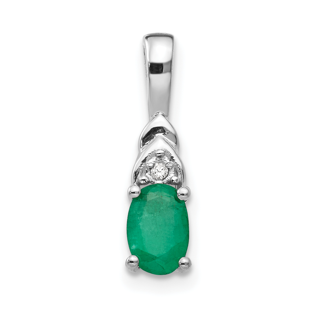 14k White Gold Emerald and Diamond Pendant (XBS242)