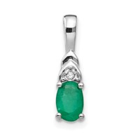 14K White Gold 6x 4 Oval May Emerald and Diamond Pendant view 1