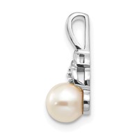 14K White Gold 6mm June Freshwater Cultured Pearl and Diamond Pendant view 2