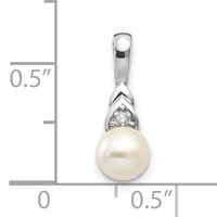 14K White Gold 6mm June Freshwater Cultured Pearl and Diamond Pendant view 3