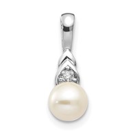 14K White Gold 6mm June Freshwater Cultured Pearl and Diamond Pendant view 1