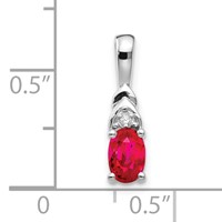 14K White Gold 6x4 Oval July Ruby and Diamond Pendant view 3