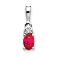 14K White Gold 6x4 Oval July Ruby and Diamond Pendant view 1