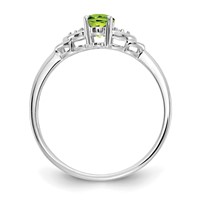 14K White Gold 6x 4 Oval August Peridot and Diamond Ring view 2